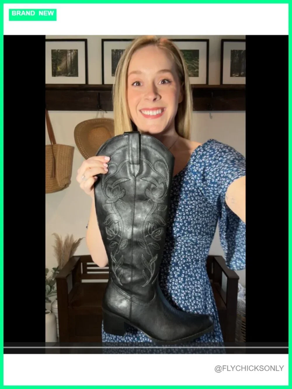Cowgirl Knee High Boots, Narrow Square Toe, Memory Foam Insole, Retro Floral